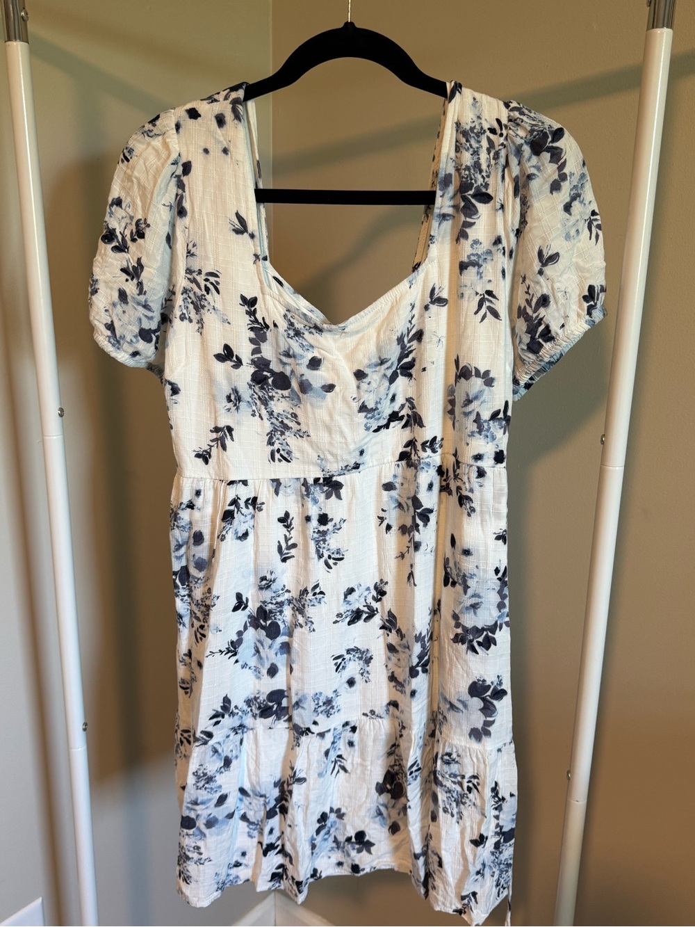 Maurices White Dress with Blue Floral Print